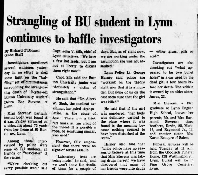 Strangling of BU student in Lynn continues to baffle investigators by Richard O'Donnell, Boston