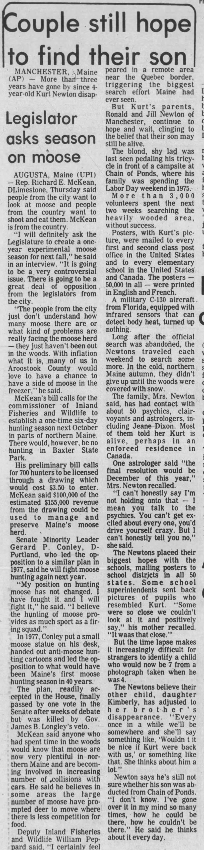Couple still hope to find their son, Bangor Daily News, 09 Dec 1978