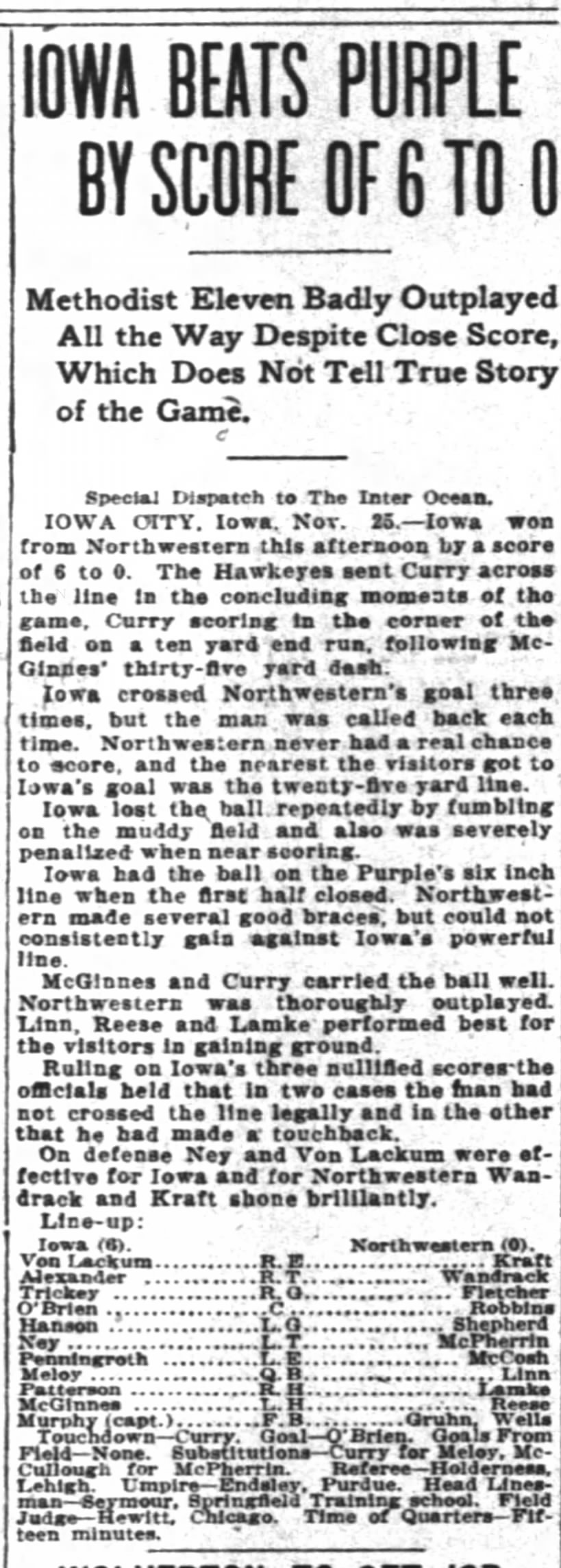 Iowa vs Northwestern 1911