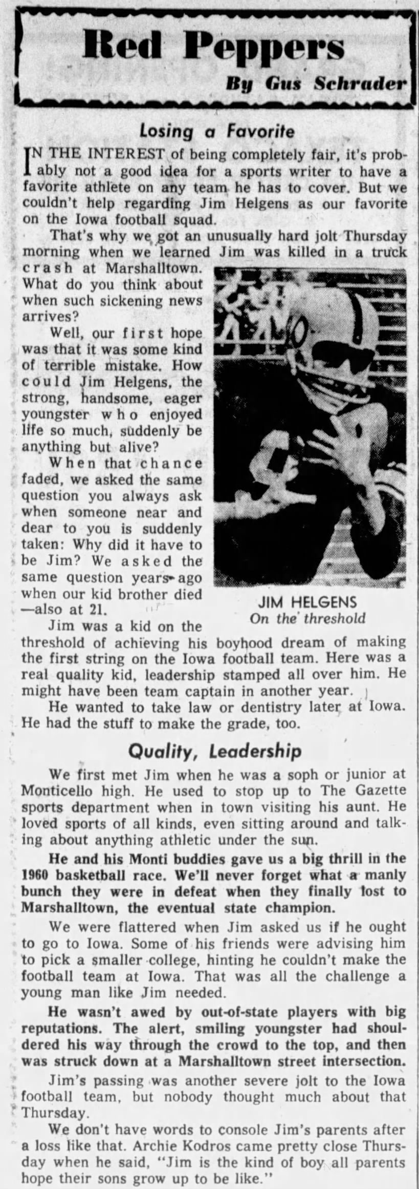 Death of Jim Helgens, Al Grady article