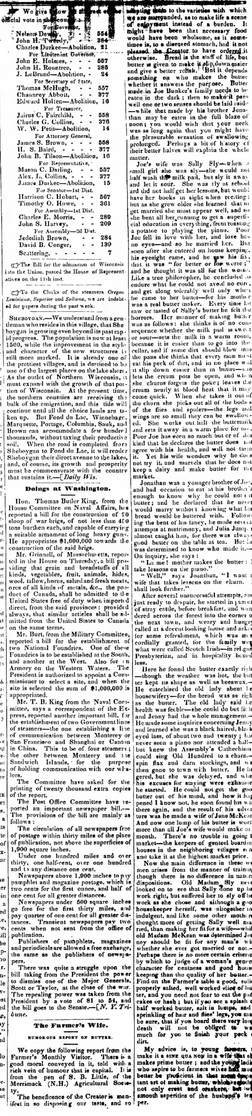 The Sheboygan Mercury
Sheboygan, Wisconsin
20 May 1848, Sat 
p 2  columns 6 and 7