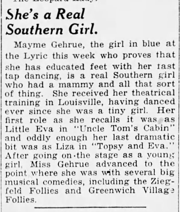 Mayme Gehrue Southern Girl, The Indianapolis Star, 7 Feb 1928, Tue