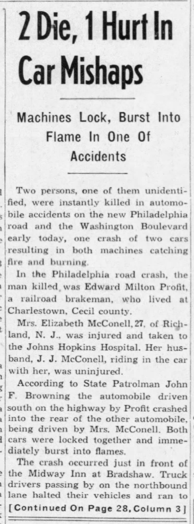 Man killed pt 1, The Evening Sun, Baltimore, Maryland, 23 Dec 1941, Tue
