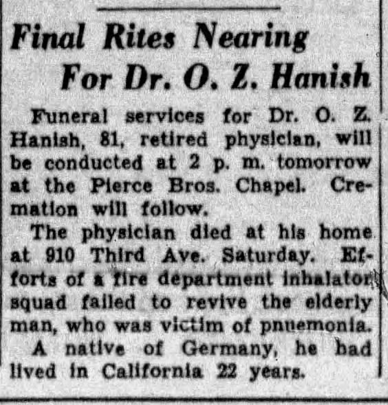Final Rites Nearing For Dr. O. Z. Hanish