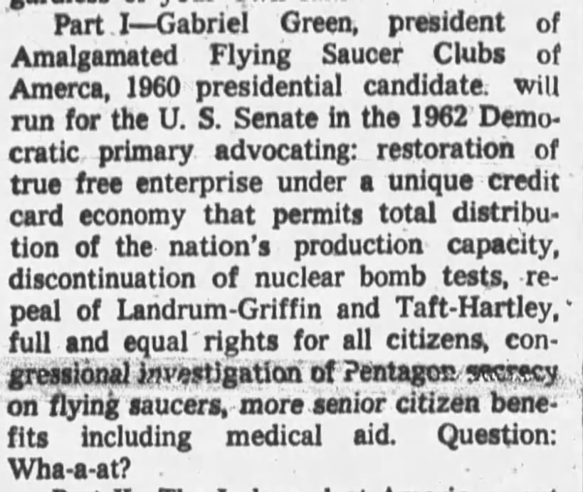 Gabriel Green's 1962 Campaign for Democratic Primary Nomination (U.S. Senator, California)