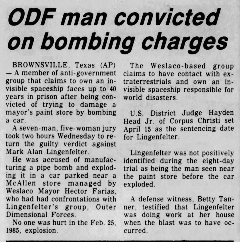 ODF man convicted on bombing charges