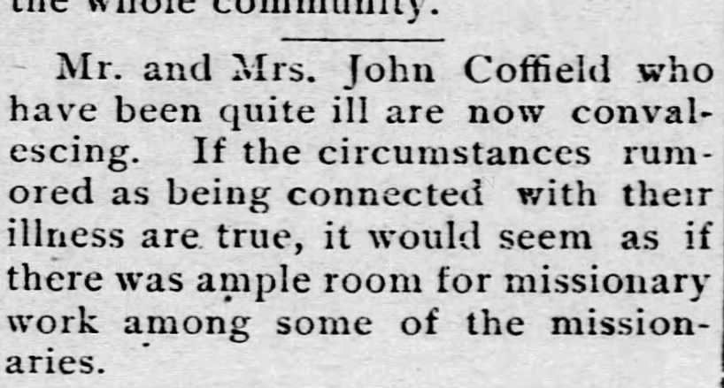 Mr. and Mrs. John Coffield Now Convalescing