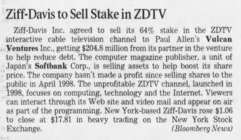 Ziff-Davis to Sell Stake in ZDTV