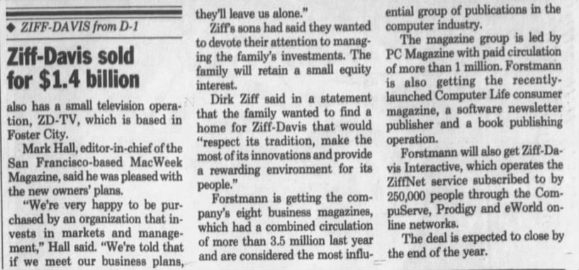 Ziff Davis sold for $1.4 billion