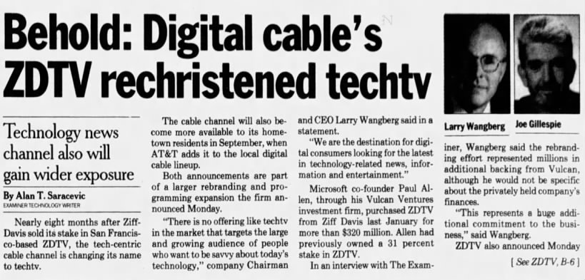 Behold Digital cable's ZDTV rechristened techtv