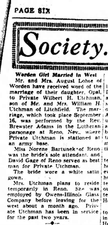 Lohse - Opal - marriage to Utchman