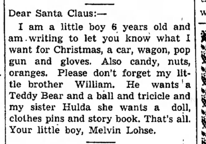 Lohse - Melvin - ltr to Santa - 21 Dec 1936