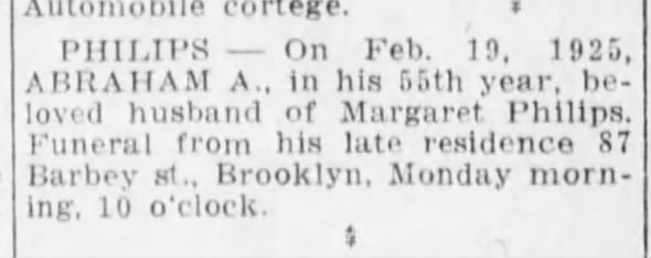 Abraham A Philips Obituary Feb 19, 1925