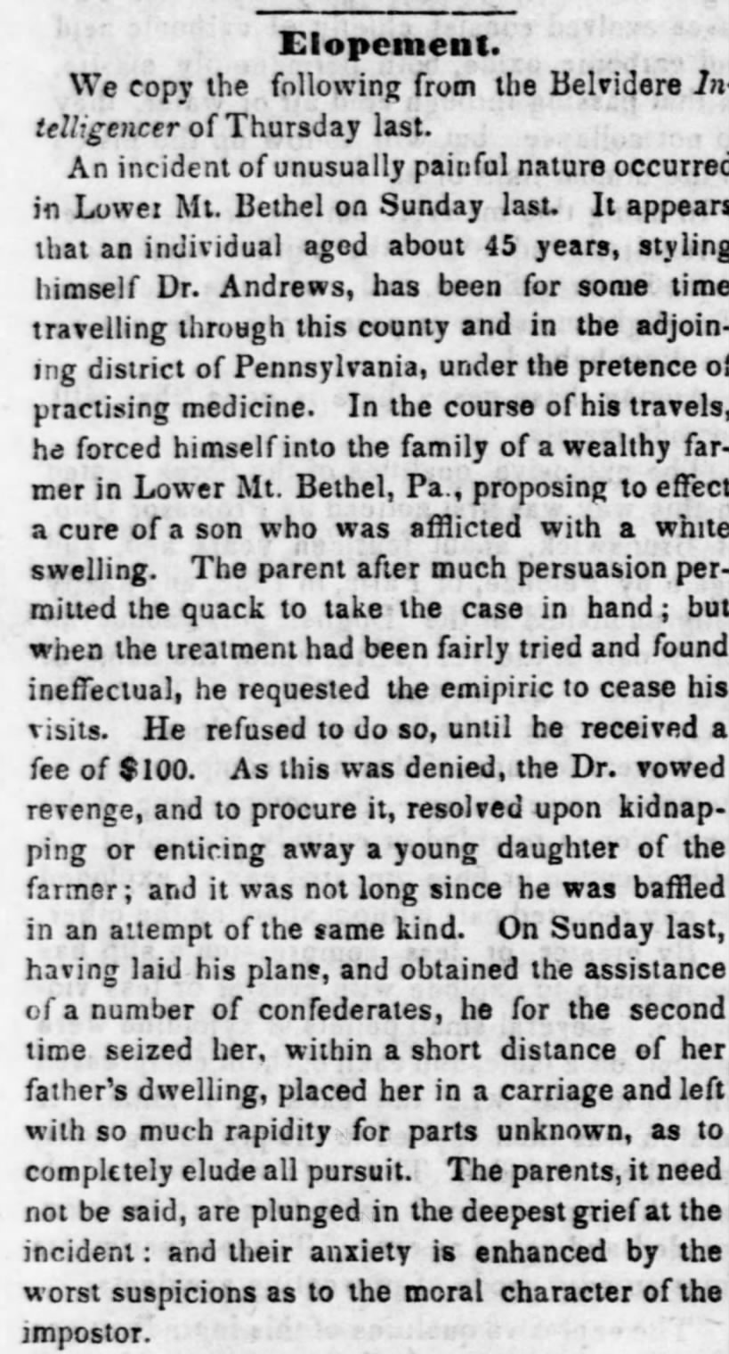 1849 Mt. Bethel Girl Kidnapped
