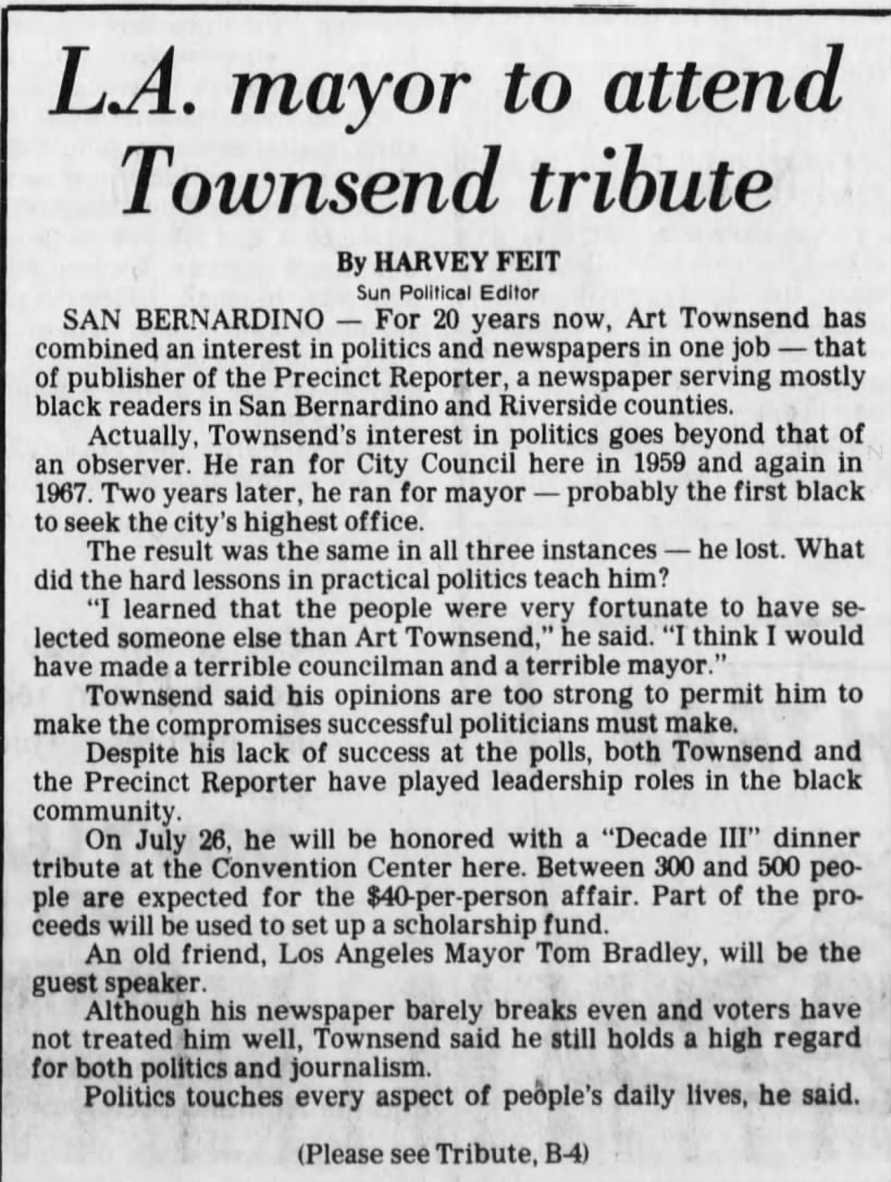 L.A. mayor to attend Townsend tribute