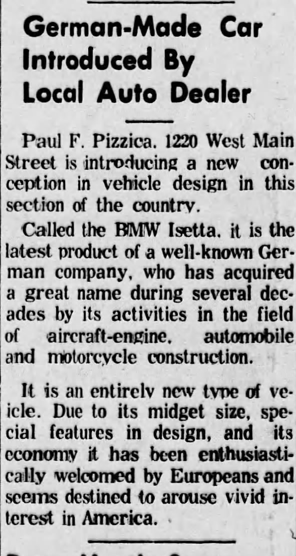 PFP 
intro to BMW Isetta
7 june 1957
the daily republican