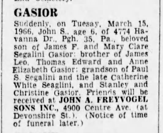 Gasior, John S. Obituary 1966