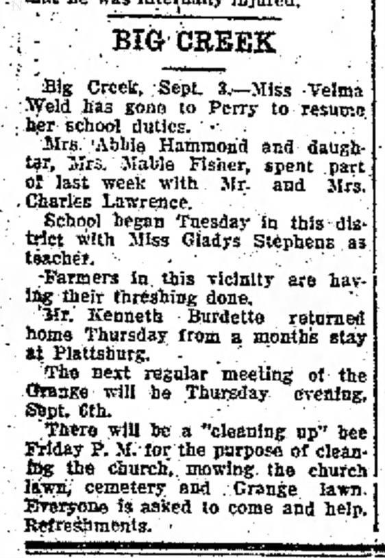 Velma Weld resumes her school duties 5 Sept 1923
