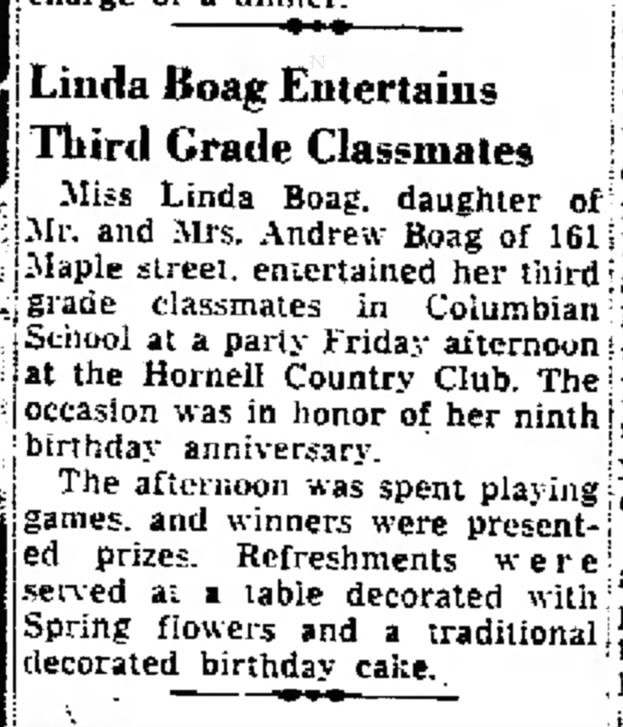 Linda Boag third grade birthday party 1950