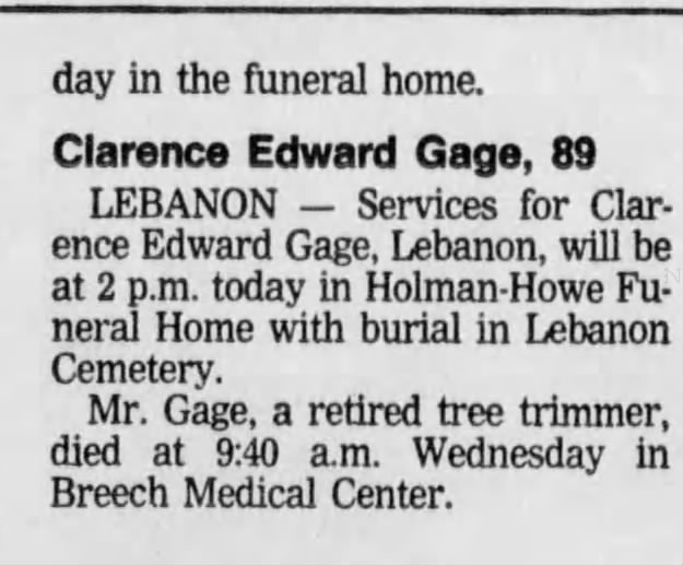Obituary For Clarence Edward E Aged