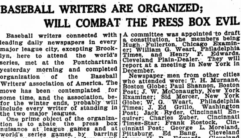 Tigers History: Baseball Writers Are Organized; Will Combat The Press Box Evil, 1908