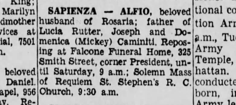 Death Notice from The Brooklyn Daily Eagle, June 26, 1953