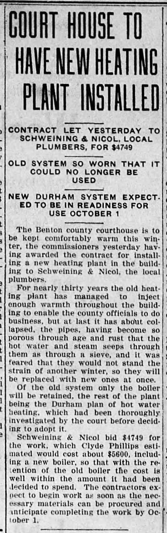 Court House to Have New Heating Plant Installed (Benton County, Oregon)