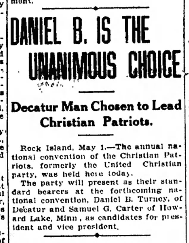 United Christian Party Changes Name to Christian Patriots at May 1, 1912 Conference