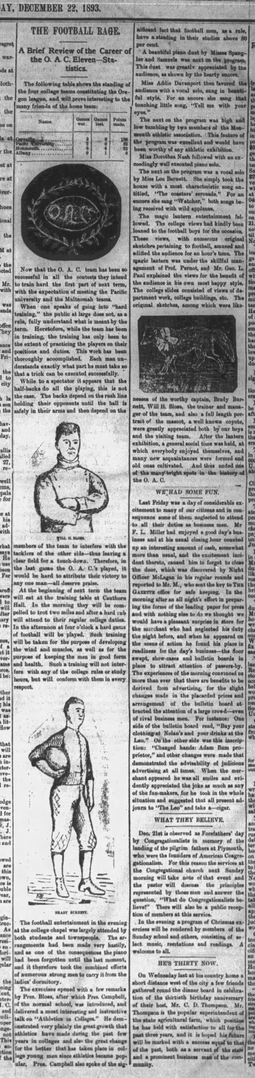 The Football Rage: Brief Review of the 1893 Oregon Agricultural College season