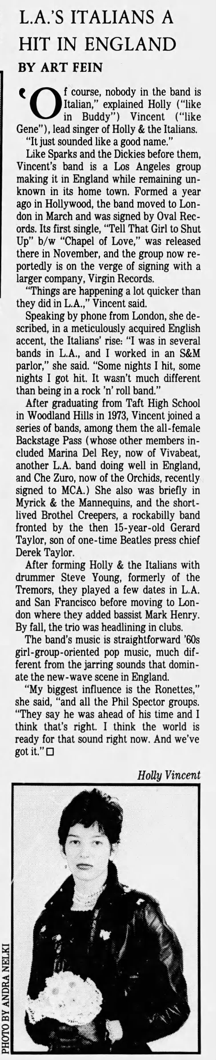 Holly and the Italians a Hit in England (Holly Beth Vincent)