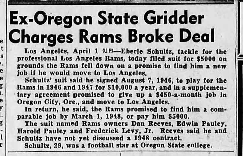 Ex-Oregon State Gridder Charges Rams Broke Deal