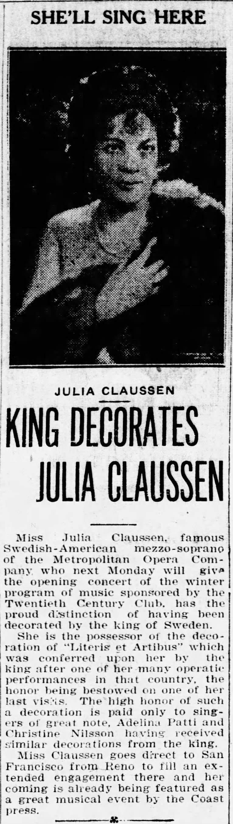 King Decorates Julia Claussen