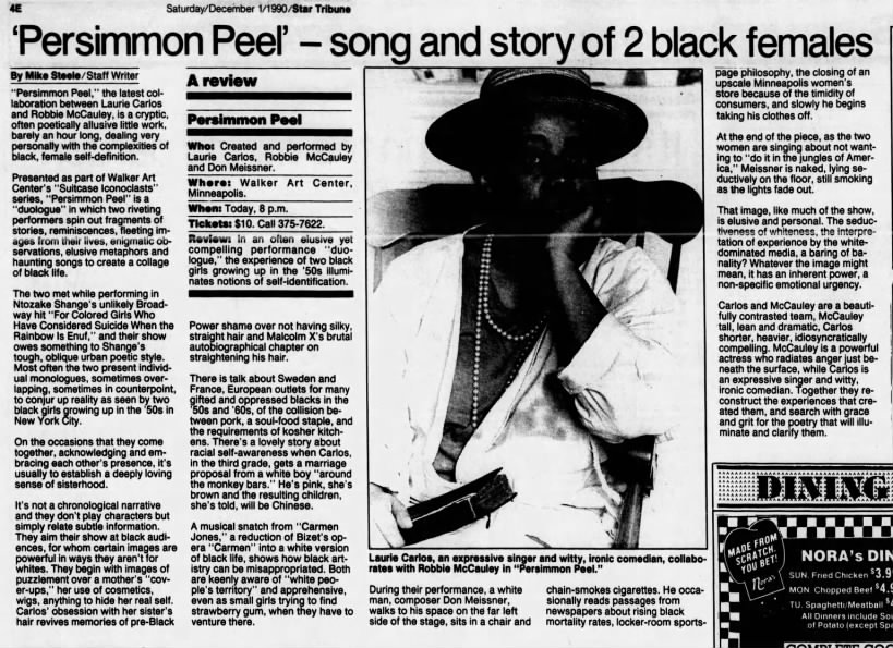 'Persimmon Peel' -- song and story of 2 black females/Mike Steele