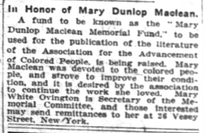 Mary Dunlop Maclean memorial fund (1912)