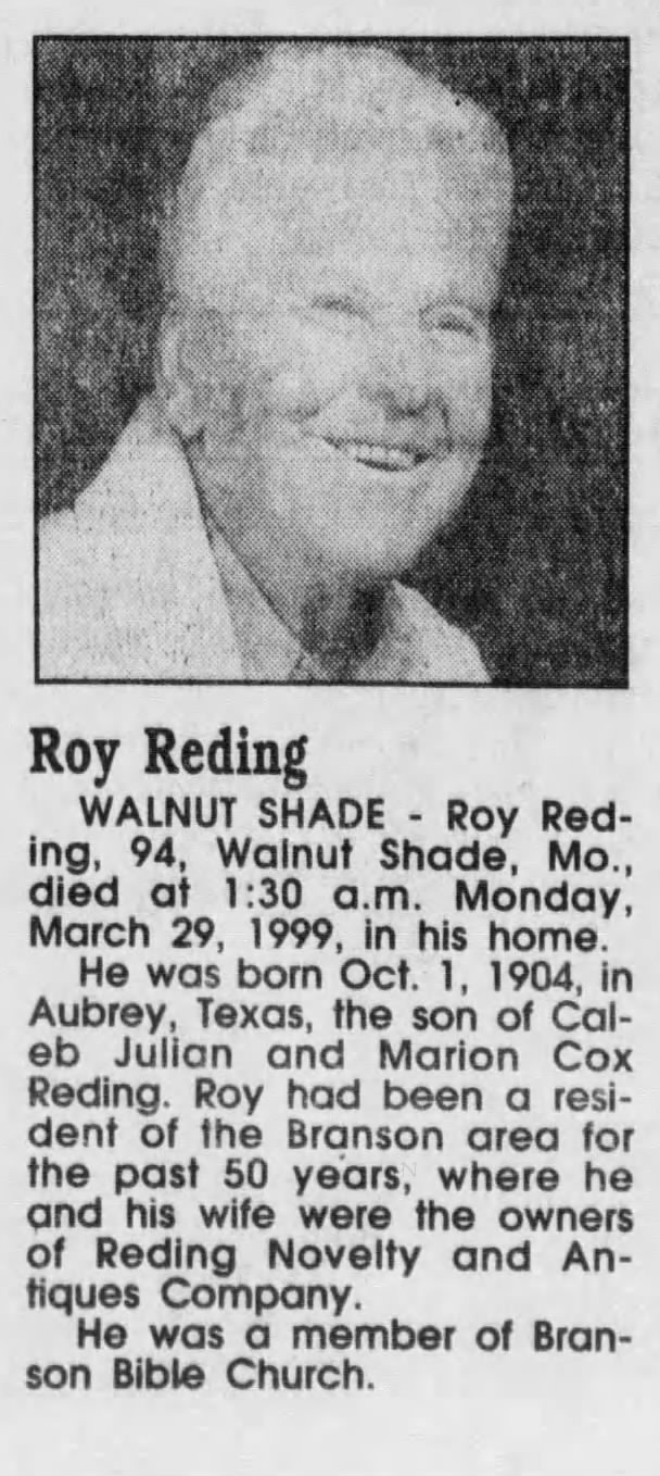 Obituary for Roy Reding, 1904-1999 (Aged 94)