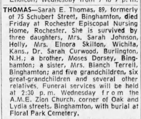 Sarah E. Thomas (death notice)