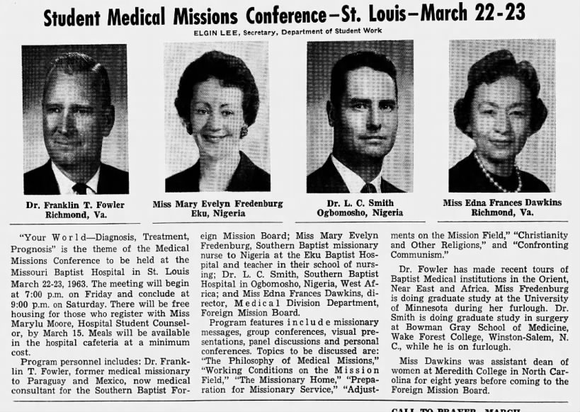Student Medical Missions Conference, St. Louis, March 22-23/Elgin Lee