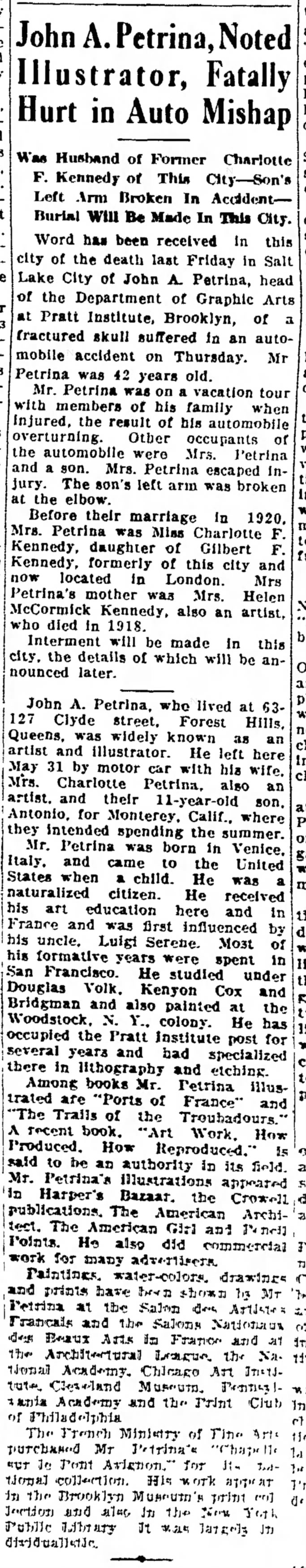 Death of John Petrina (1935).