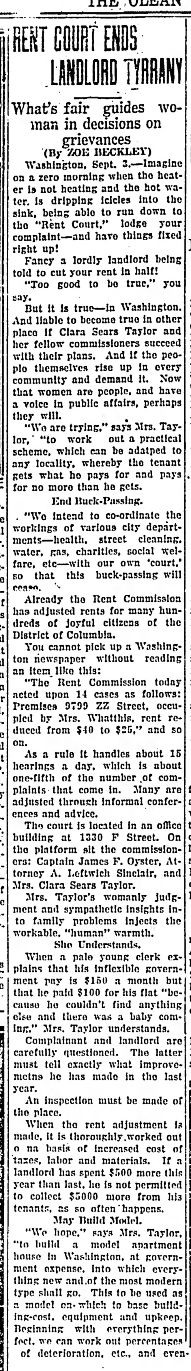 Clara Sears Taylor as Rent Commissioner (1920).