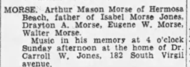 Obituary for Arthur Mason MORSE