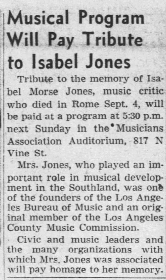 Musical Program Will Pay Tribute to Isabel Jones