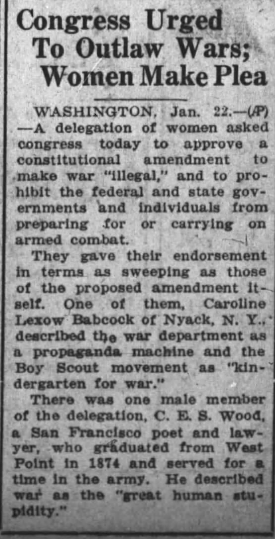 Congress Urged to Outlaw Wars; Women Make Plea (1927)