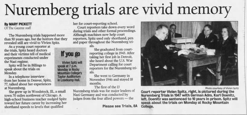 Nuremberg Trials are Vivid Memory/Mary Pickett