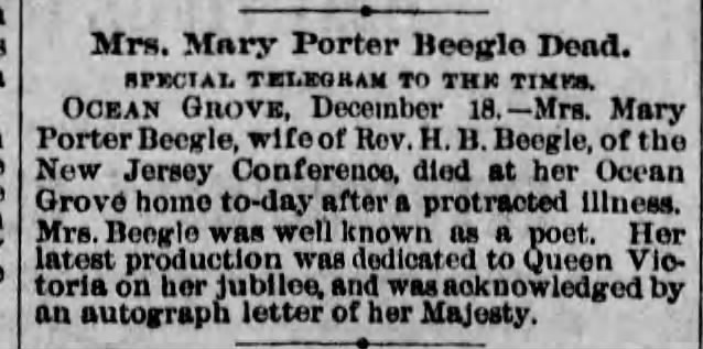 Mrs. Mary Porter Beegle Dead