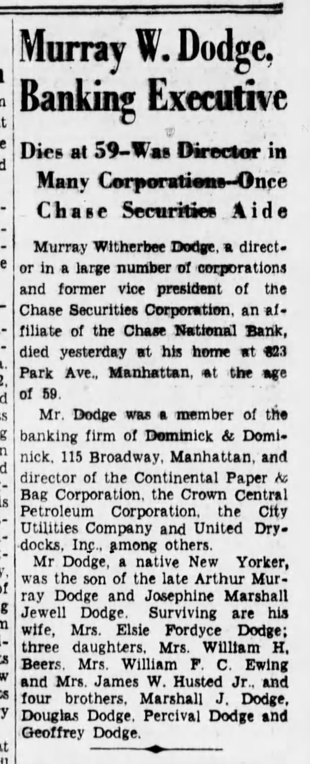 Death of Murray W. Dodge (1937).