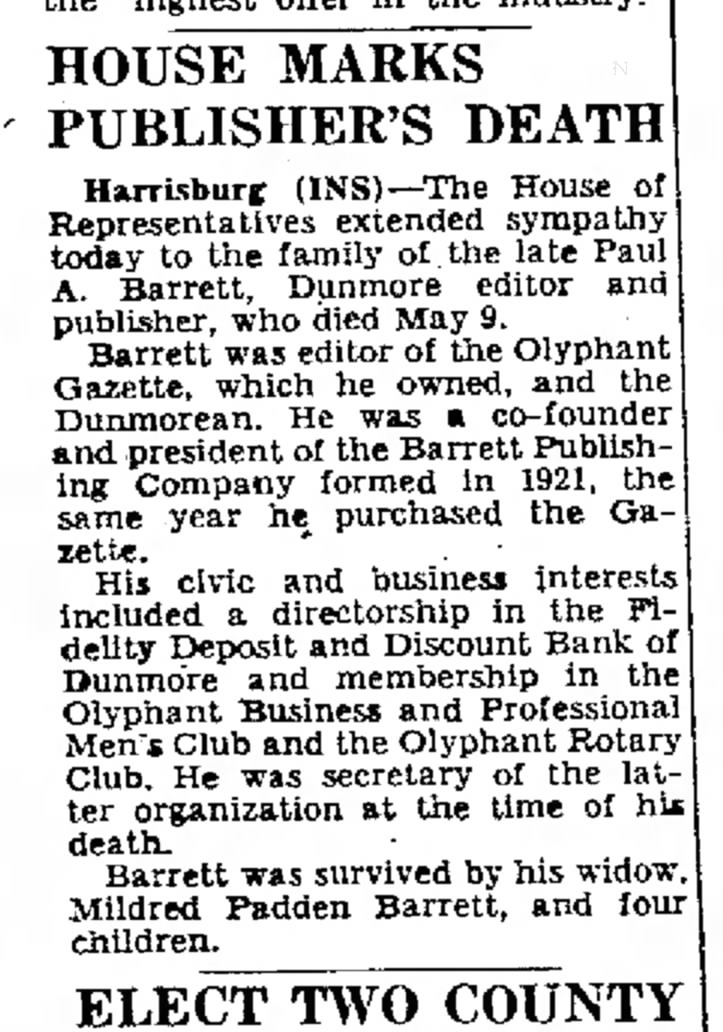 Paul A. Barrett (d. 1947), newspaper publisher.