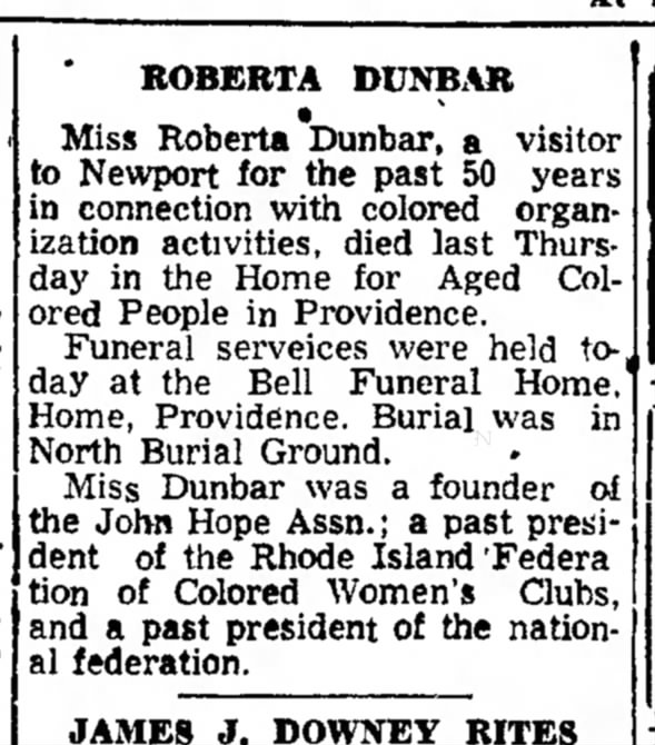 Roberta Dunbar died 1956.