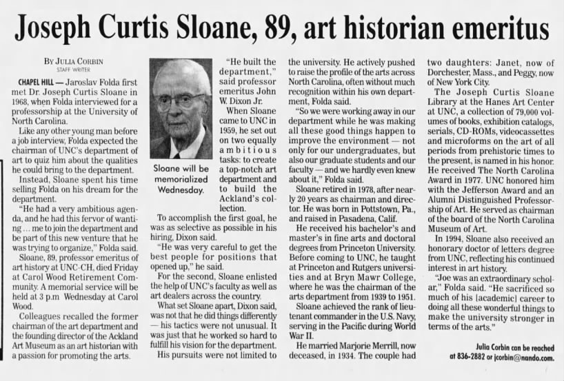 Joseph Curtis Sloane, 89, art historian emeritus