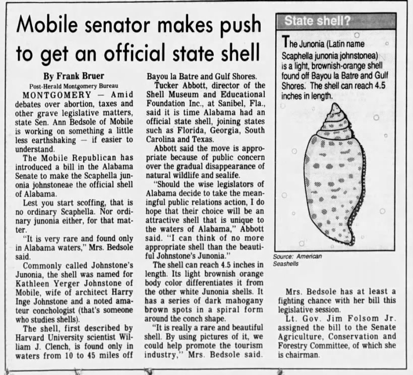 Mobile senator makes push to get an official state shell/Frank Bruer
