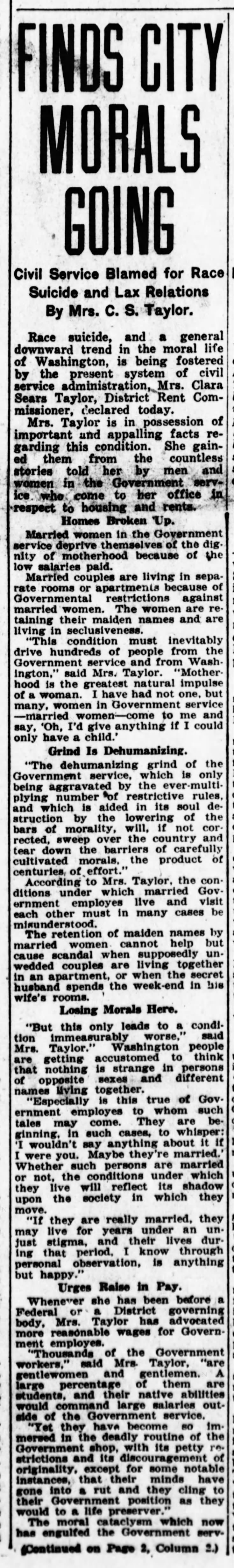 Clara Sears Taylor on morality among federal workers (1922)